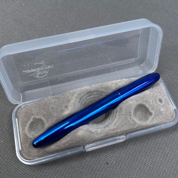 Fisher Space Pen Bullet Ballpoint Pen Blue Chrome Tested w/ Case NASA Astronaut - Picture 2 of 16